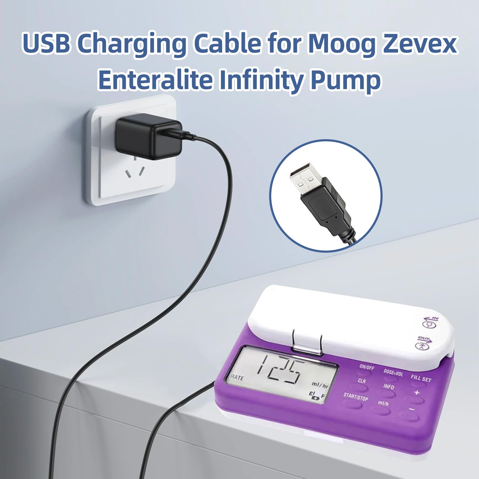 solsinsy USB Power Charging Cable Compatible with Moog Zevex Enteralite Infinity Pump Compatible with Infinity Pump Power Cord (Power Cord Length 118 inches) ?