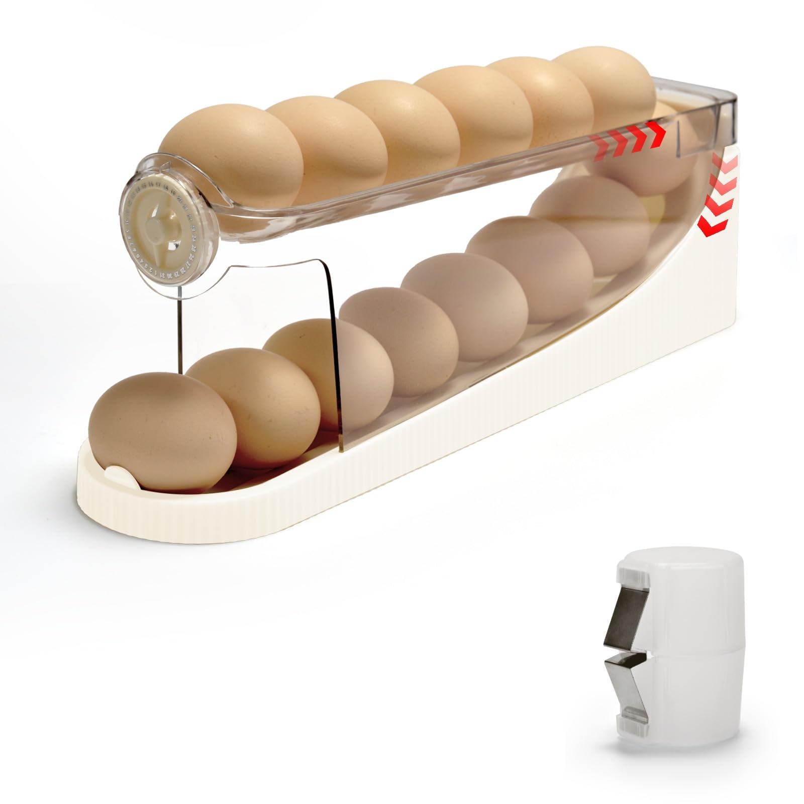 Photo 1 of 0510SKER egg holder for fridge-Auto Rolling Fridge Egg Organizer,egg dispenser for refrigerator,Egg preservation rack,Egg Storage Rack for Kitchen,egg container refrigerator (white, 2tier)