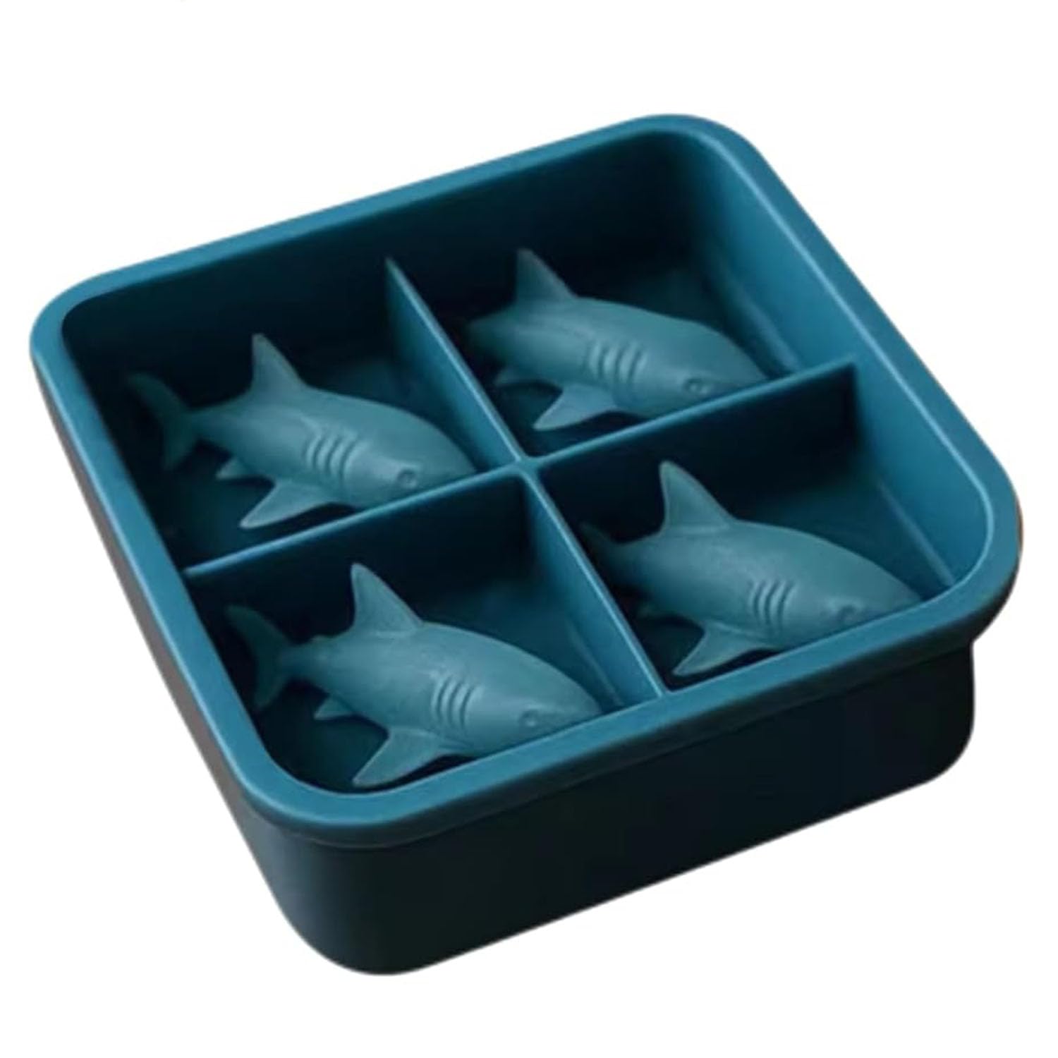 Shark Silicone Ice Mold, 3D Novelty Shark Shape Ice Tray with 4 Cavities, EasyβRelease & Reusable Mould for Cocktails, Whiskey & Parties (1PCS)