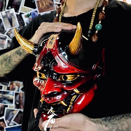 Miniatura 7 de LDesign Máscara japonesa grande de Tengu Samurai Oni máscara de fantasma, máscara de ninja, máscara punk, accesorio de cosplay para Halloween