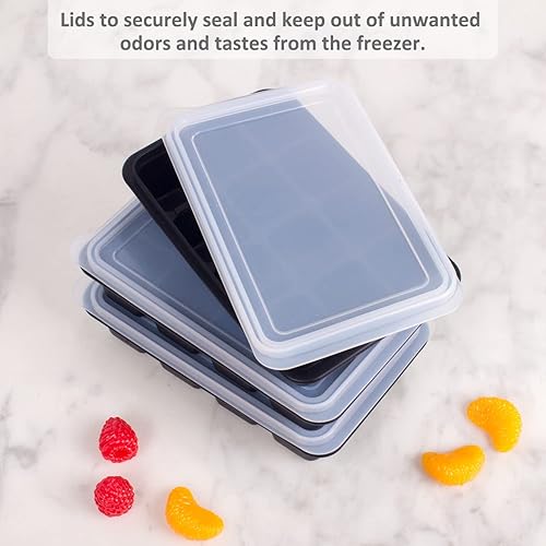 Miniatura 8 de Annaklin - Bandejas de silicona para cubitos de hielo con tapa para congelador, paquete de 3, 12 rejillas apilables de fácil liberación, moldes para