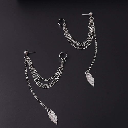 Miniatura 4 de FXmimior Pendientes de mujer de moda hoja penacho colgante de cadena larga gota cuelga pendientes joyería plata