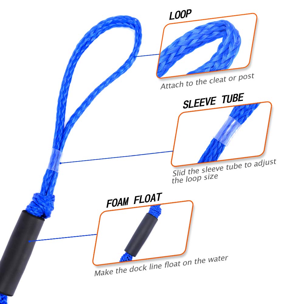 Arola Bungee Dock Line Ormeggio Corda per Barca Linea di Ancoraggio Bungee Accessori per Barche 2 Pezzi (Blu)