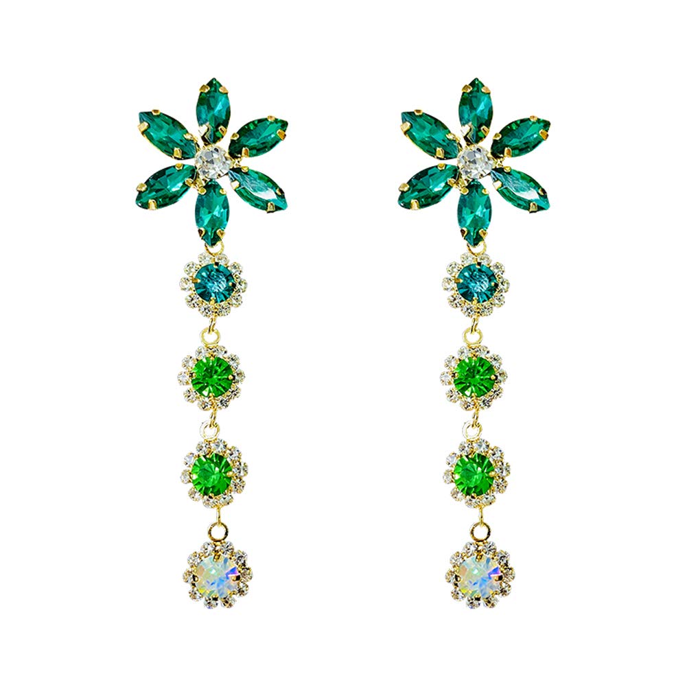 CMBSSTFC Orecchino ad ago in Argento Sterling S925 Petalo con Strass Lucidi orecchino a Bottone Lungo con Nappa da Donna Gioielli ipoallergenici