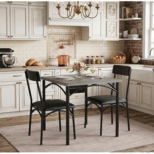 GAOMON 3-Piece Dining Table Set for 2, Space-Saving Kitchen Square Table and 2 Upholstered Chairs, Farmhouse Square Kitchen Table Set, Compact Dining
