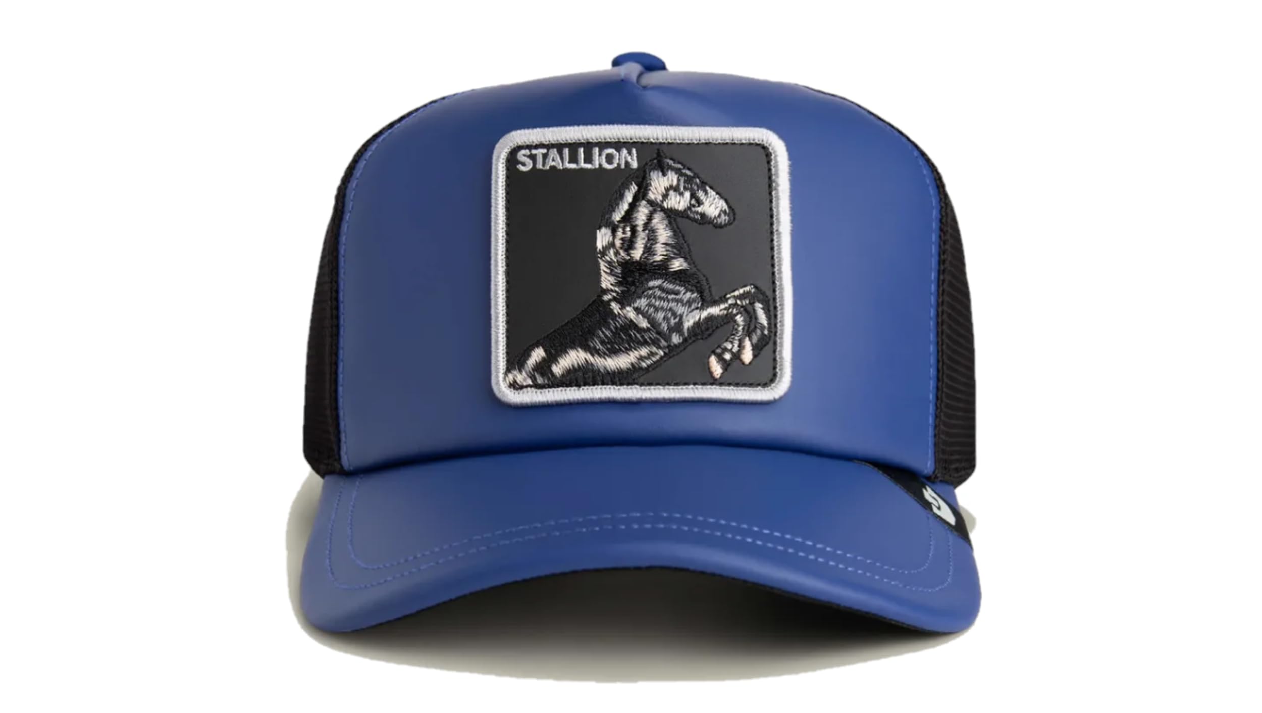 Goorin Bros. Stallion Baseball Kappe, Blau mit Schwarz, Mesh Trucker Snapback, Gesticktes Logo Design