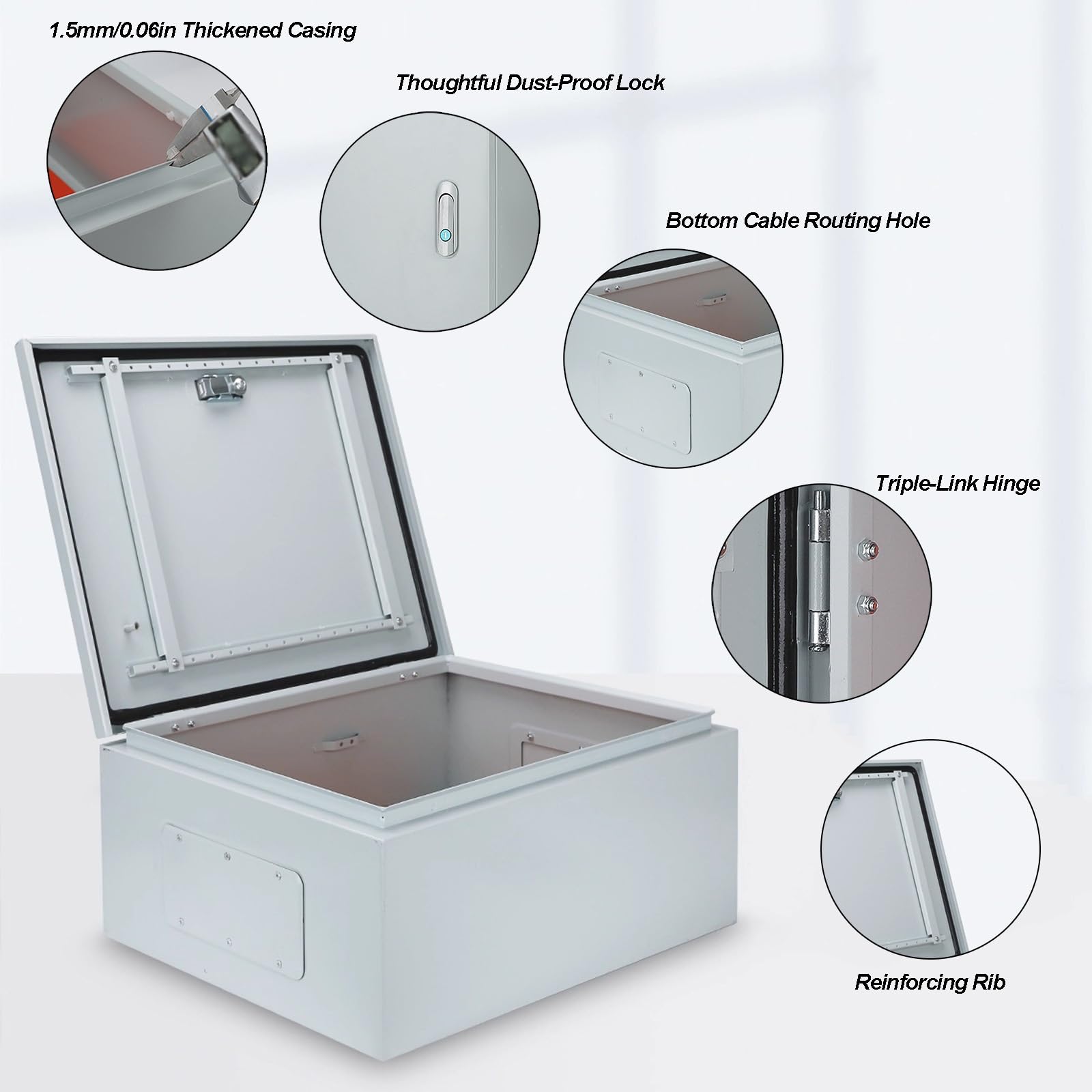 Elektrokasten, Schaltschrank Stromkasten Metall-Verteilerdose für den Außenbereich IP65, Verteilerkasten aus Kaltgewalztem Stahlblech(60x30x80cm/24x12x31in)