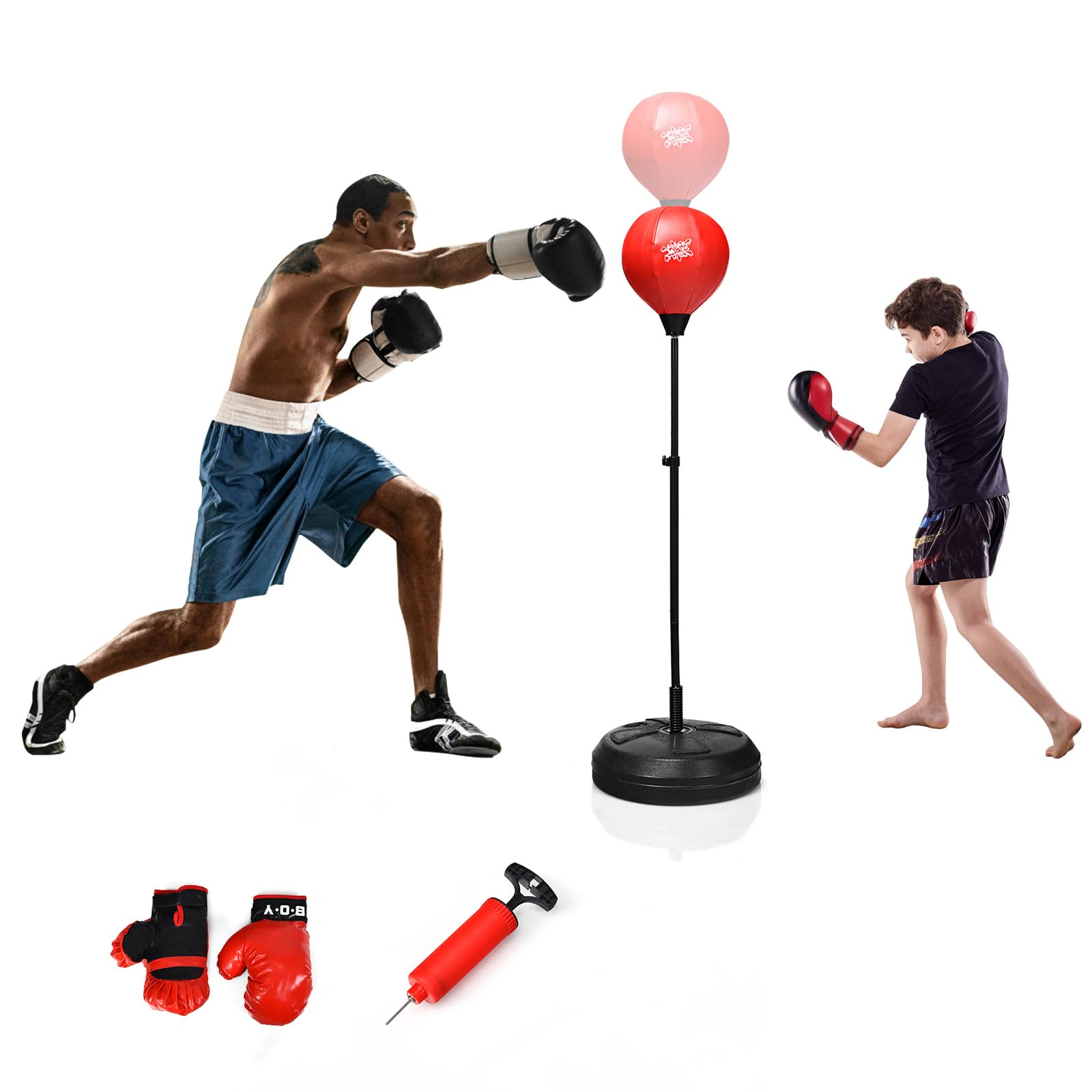 KOMFOTTEU Set di Borse da Boxe Regolabile in Altezza 120-154 cm, Sacco da Terra Con Guanti e Pompa, Set per Bambini e Adulti