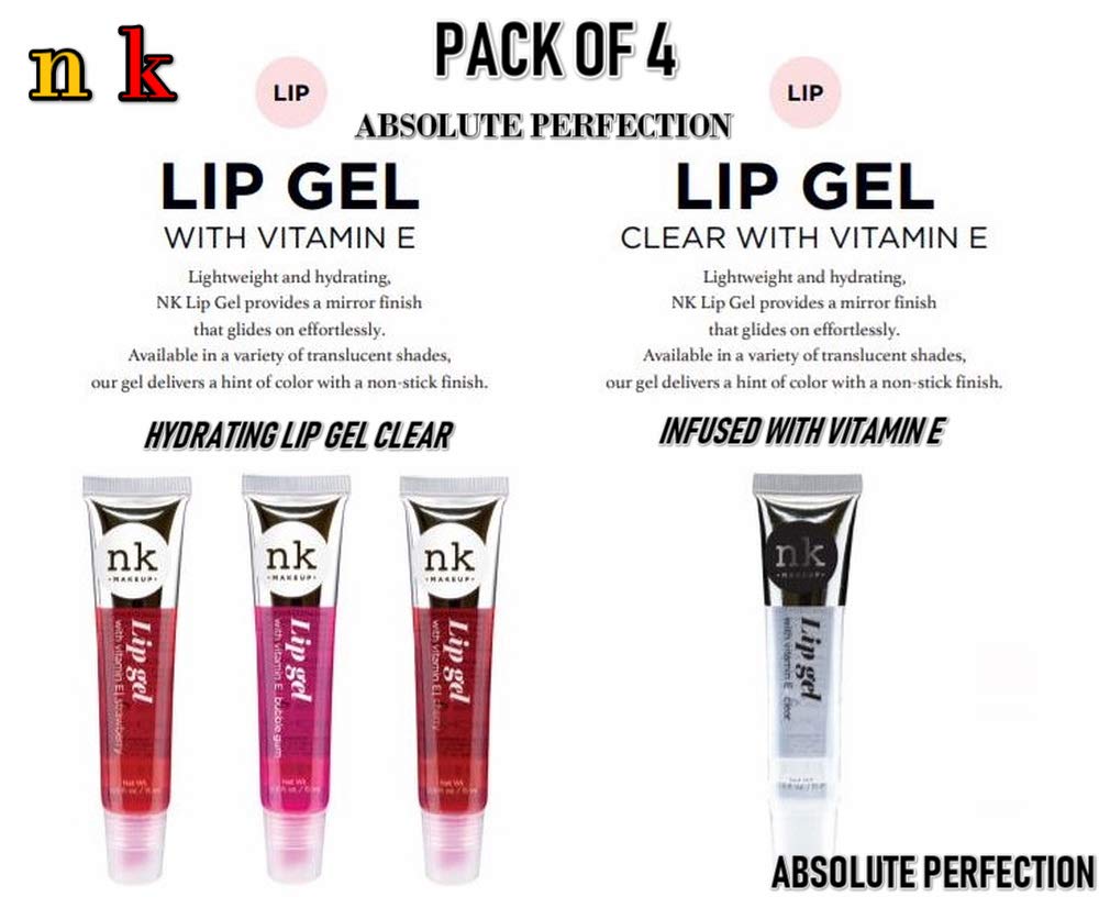 4 Pack Nicka K Lip Gel (CLEAR, STRAWBERRY, CHERRY, BUBBLE GUM) : Beauty & Personal Care