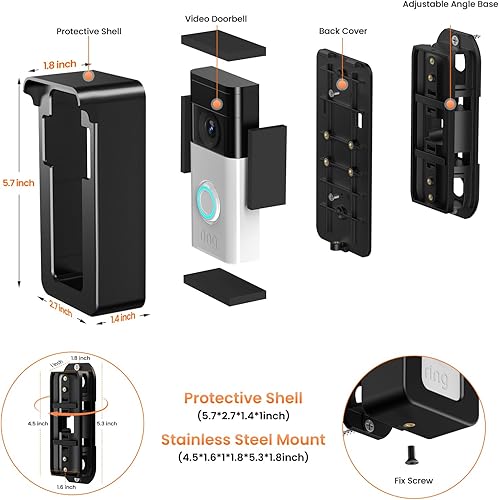 Miniatura 7 de Satisure Soporte de timbre de video antirrobo sin taladro con ángulo ajustable de 45 a 135, 2 soportes tipo timbre con montaje en puerta y montaje