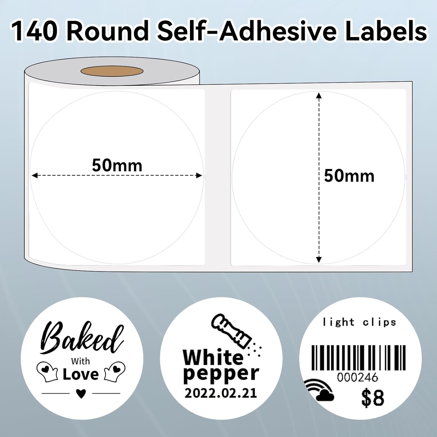 M110 Label 1.96" x 1.96" (50x50 mm), Compatible with Label Maker M110/ M100/ M220/ N20/ M120//M421/241BT/243BT, 140 Labels/Roll, Multi-Purpose Adhesive Circle Thermal Labels, Black on White - Image 3
