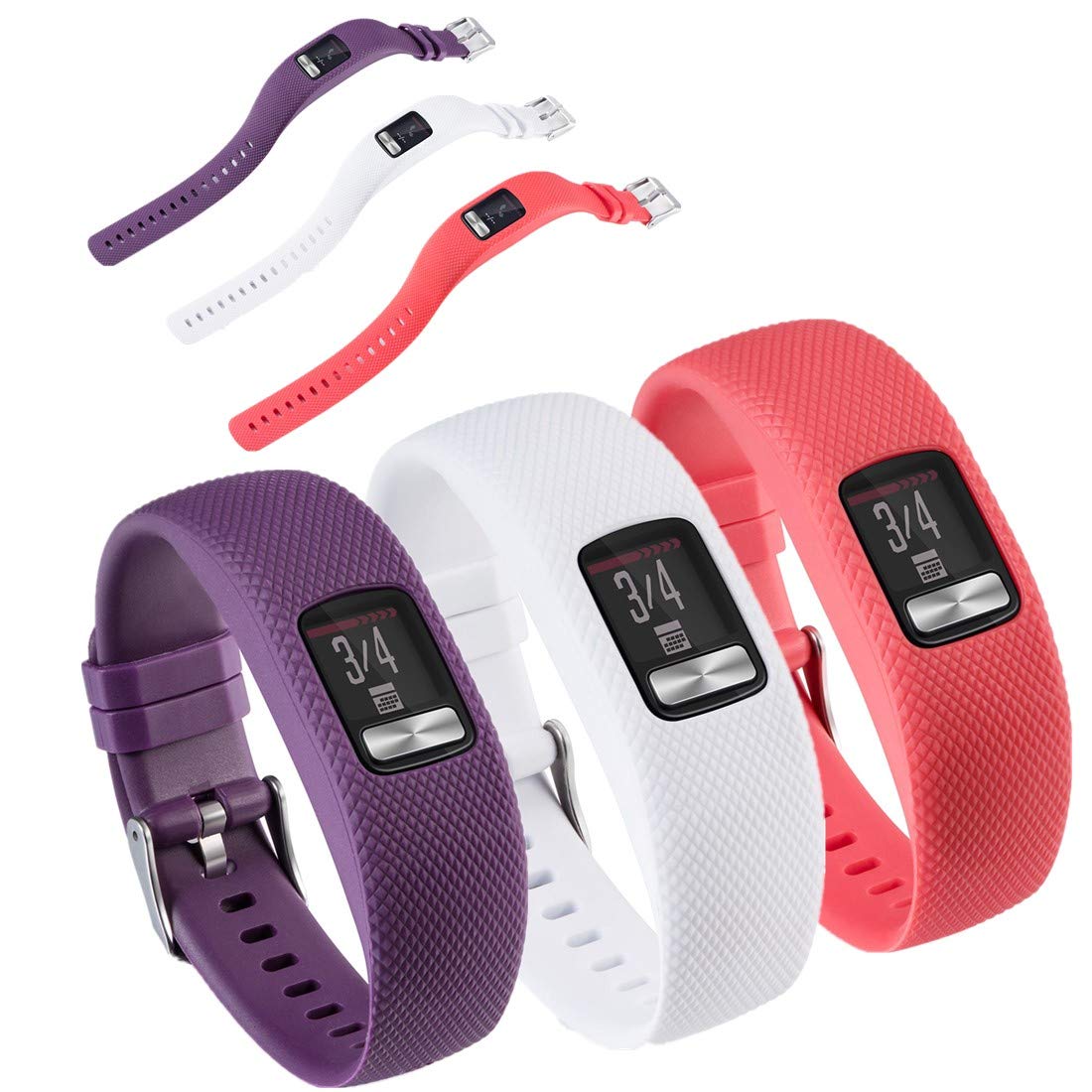 Huwokxix Watch Strap Compatible with Garmin vivofit 4,Adjustable Silicone Sports Strap Replacement Band for Garmin vivofit 4 (Purple+white+red