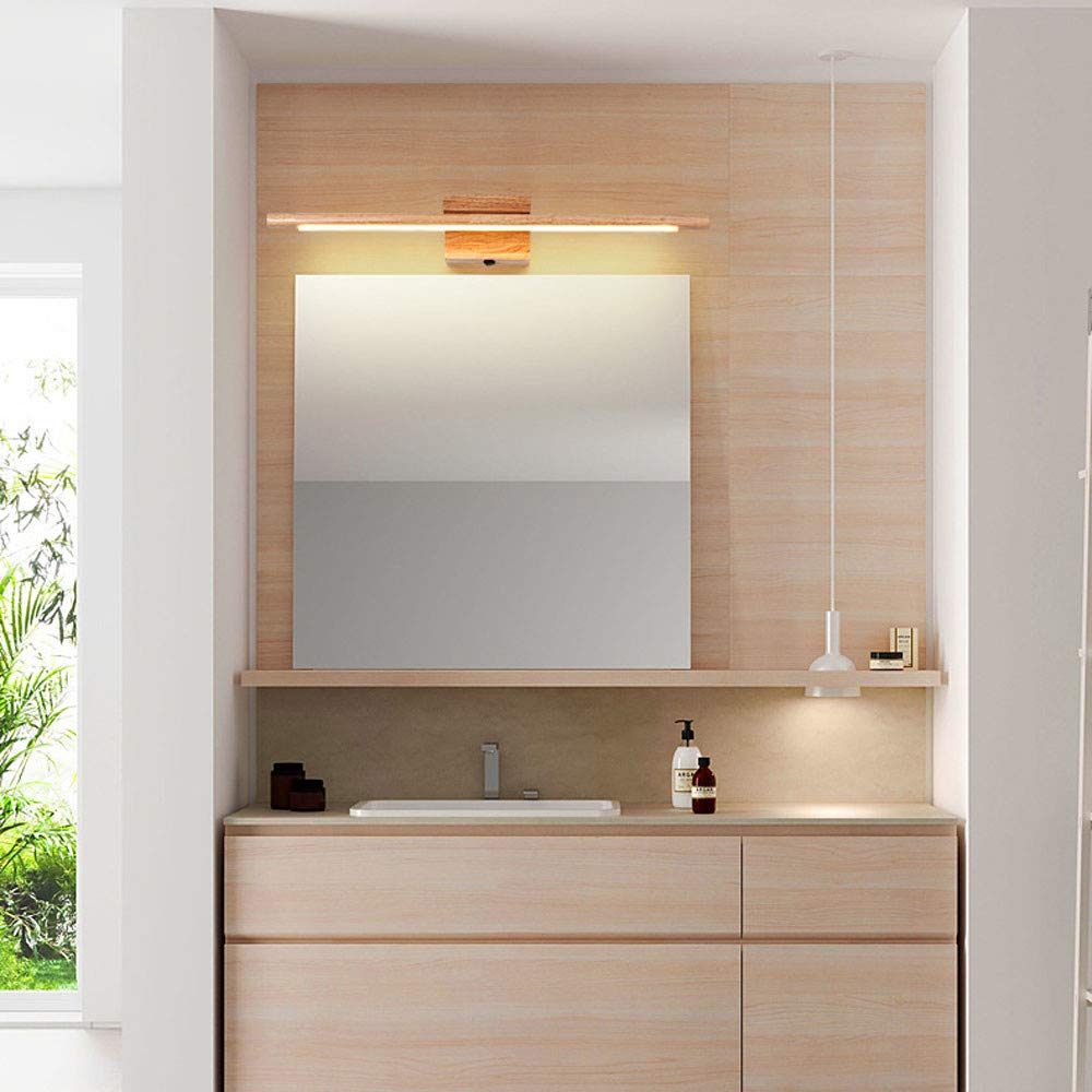 Lámpara para Espejo LED Madera, Aplique de Pared Espejo Baño, Interior 60CM Luz Baño, Lámpara de Pared Espejo Iluminación para Maquillaje 10W, No-regulable IP44,Warm light