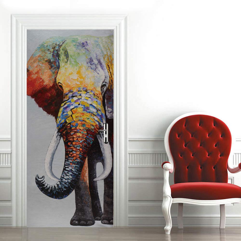 Papier peint trompe l'oeil porte 3D décoration murale premium éléphants 93x205 cm