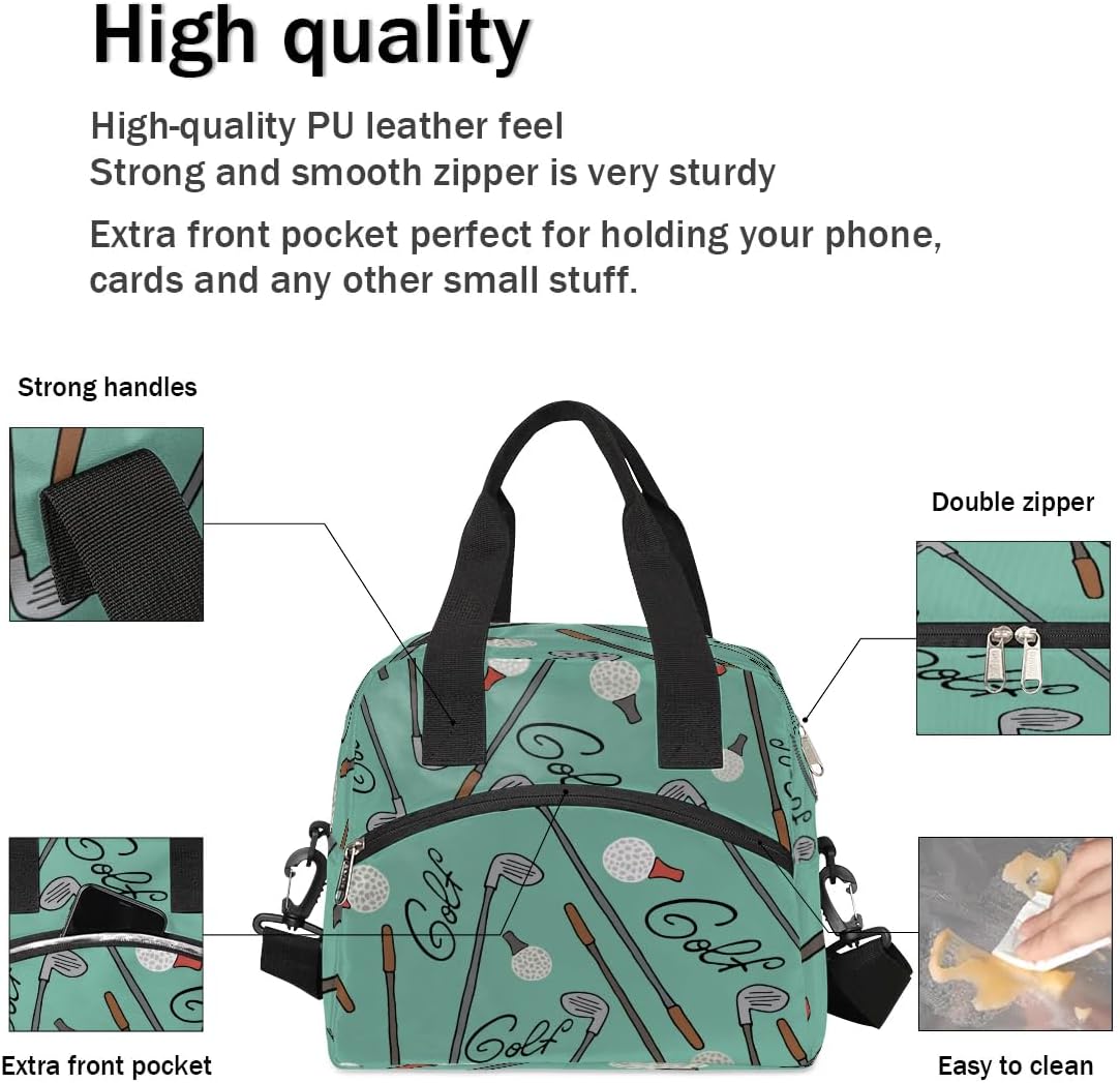 Cartoon Golf Sport Pattern Insulated Lunch Bag for Women Men Reusable Waterproof Lunch Box Cooler Tote Bag One shoulder portable meal bag Portable Adult Lunchbox for Work Picnic Hiking Beach image 5