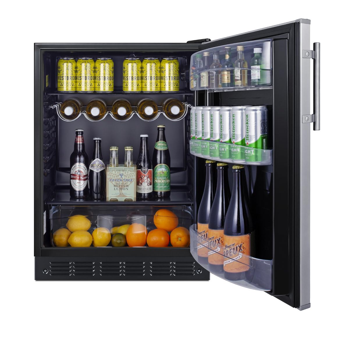 Summit FF6BK2SSLHD 24” Wide Under Counter Refrigerator 5.5 cu.ft. Made in Europe with Automatic Defrost Operation, Reversible Stainless-Steel Door, and Deluxe black interior (Left-Hand Door) on Fridge.com