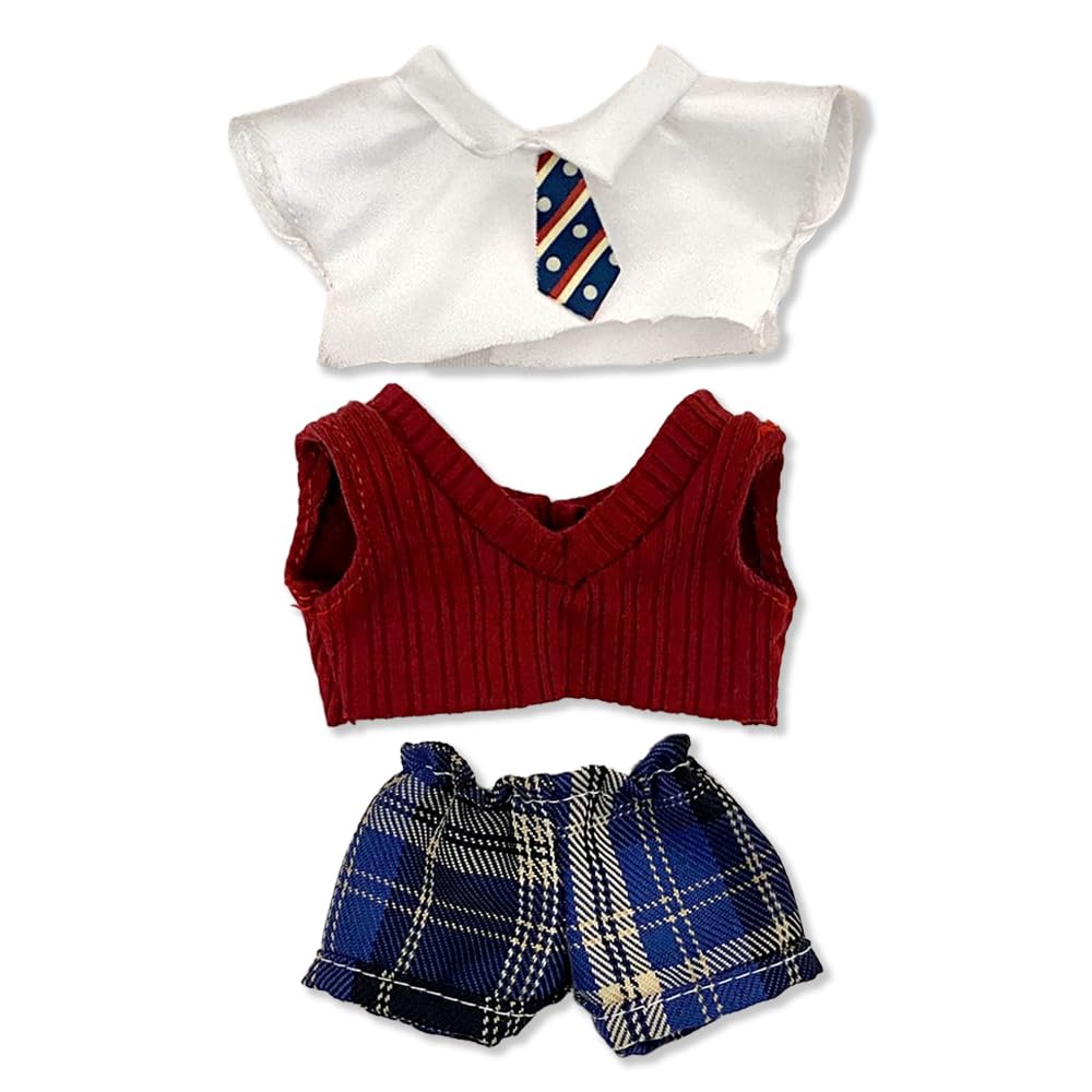 Amazon.co.jp: シャツ&チェックパンツセット 10cm用 レッド ぬい服