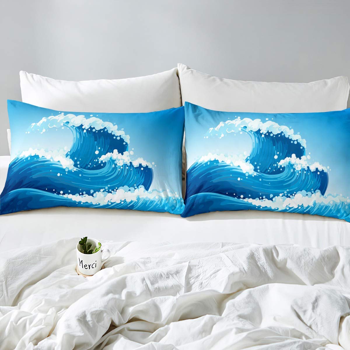 Loussiesd Set di lenzuola per letto matrimoniale a tema nautico per bambini, motivo: ancora, set di lenzuola per ragazzi con tasca profonda, lenzuolo con angoli per camera da letto oceano, 4 pezzi