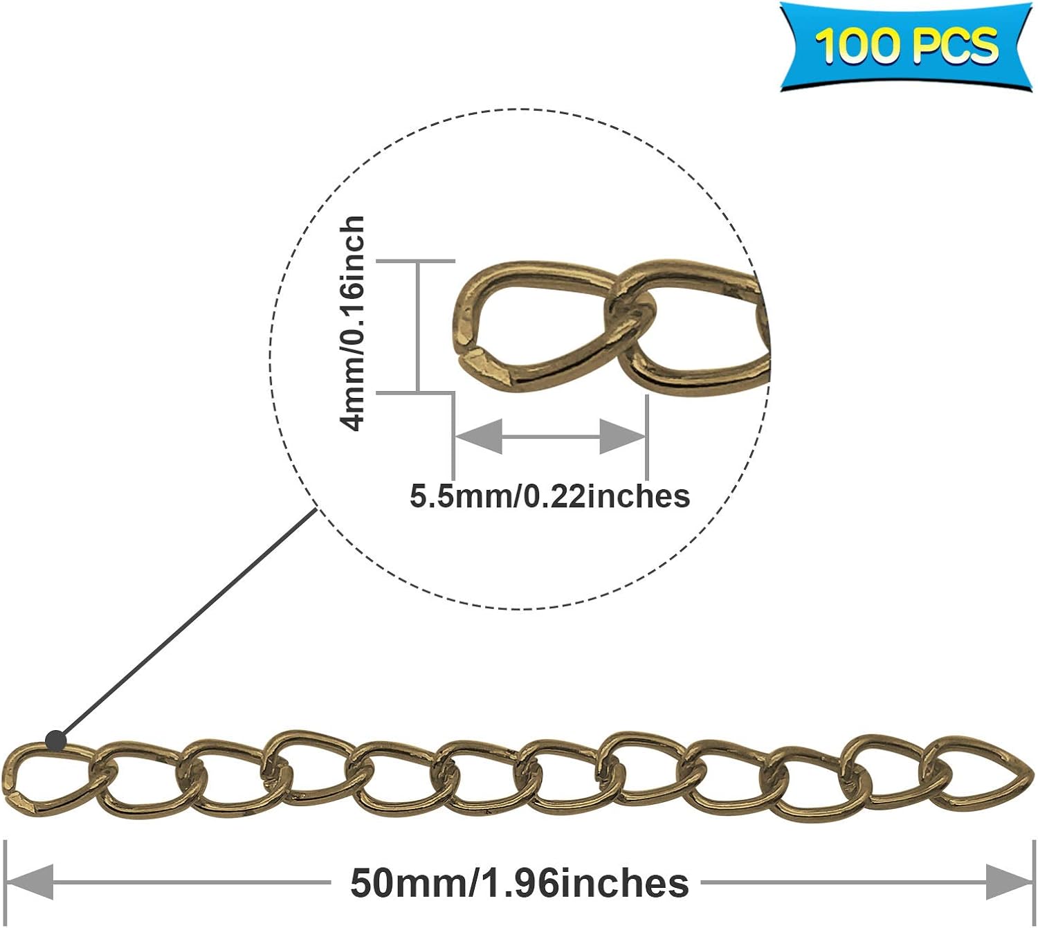 100pcs Ancient Bronze Extender Chains Removable Extension Chain Tail Chain for DIY Jewelry Making Necklace Bracelet Anklet Key Chain
