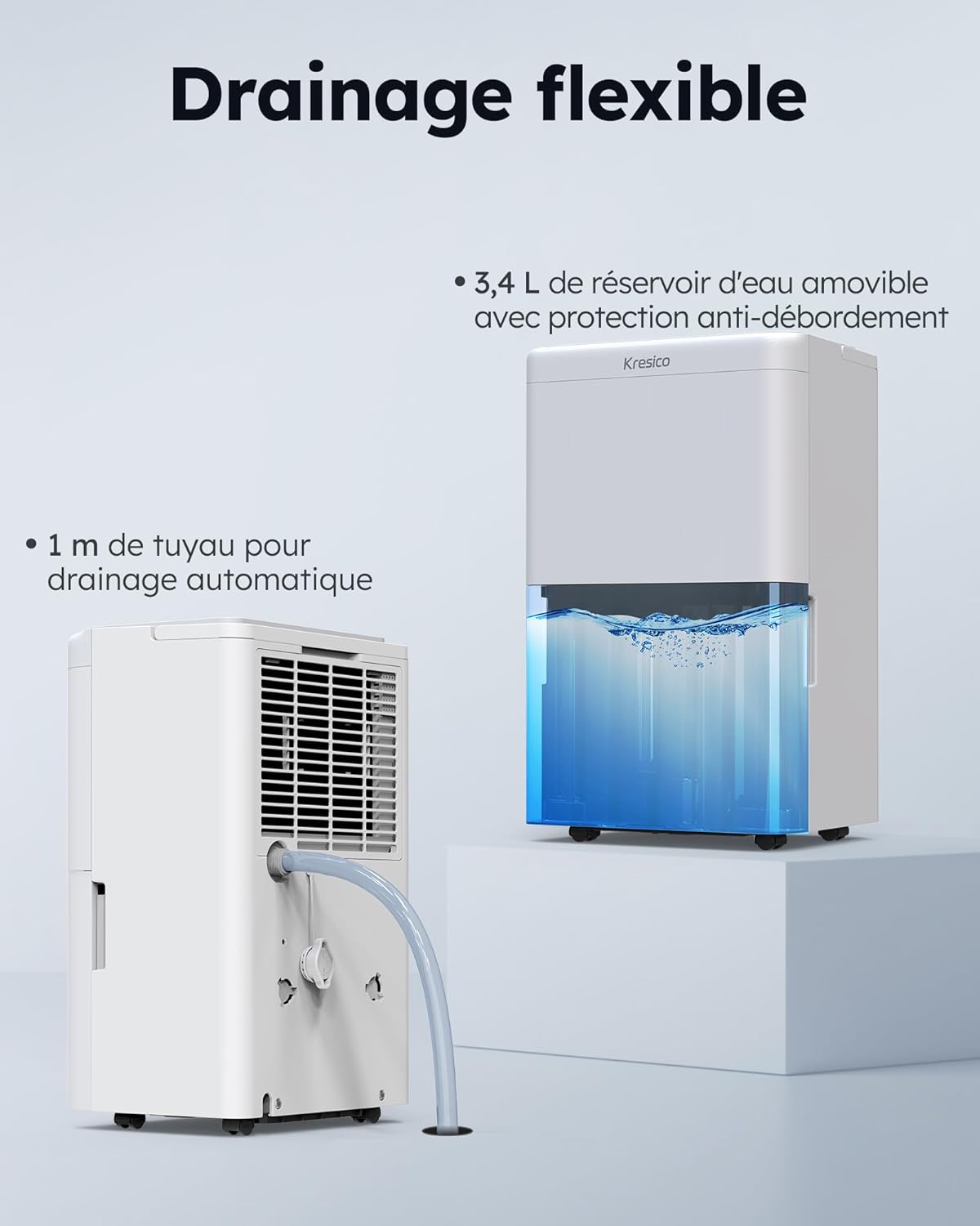 Kresico 30L/Day Electric Dehumidifier drainage options