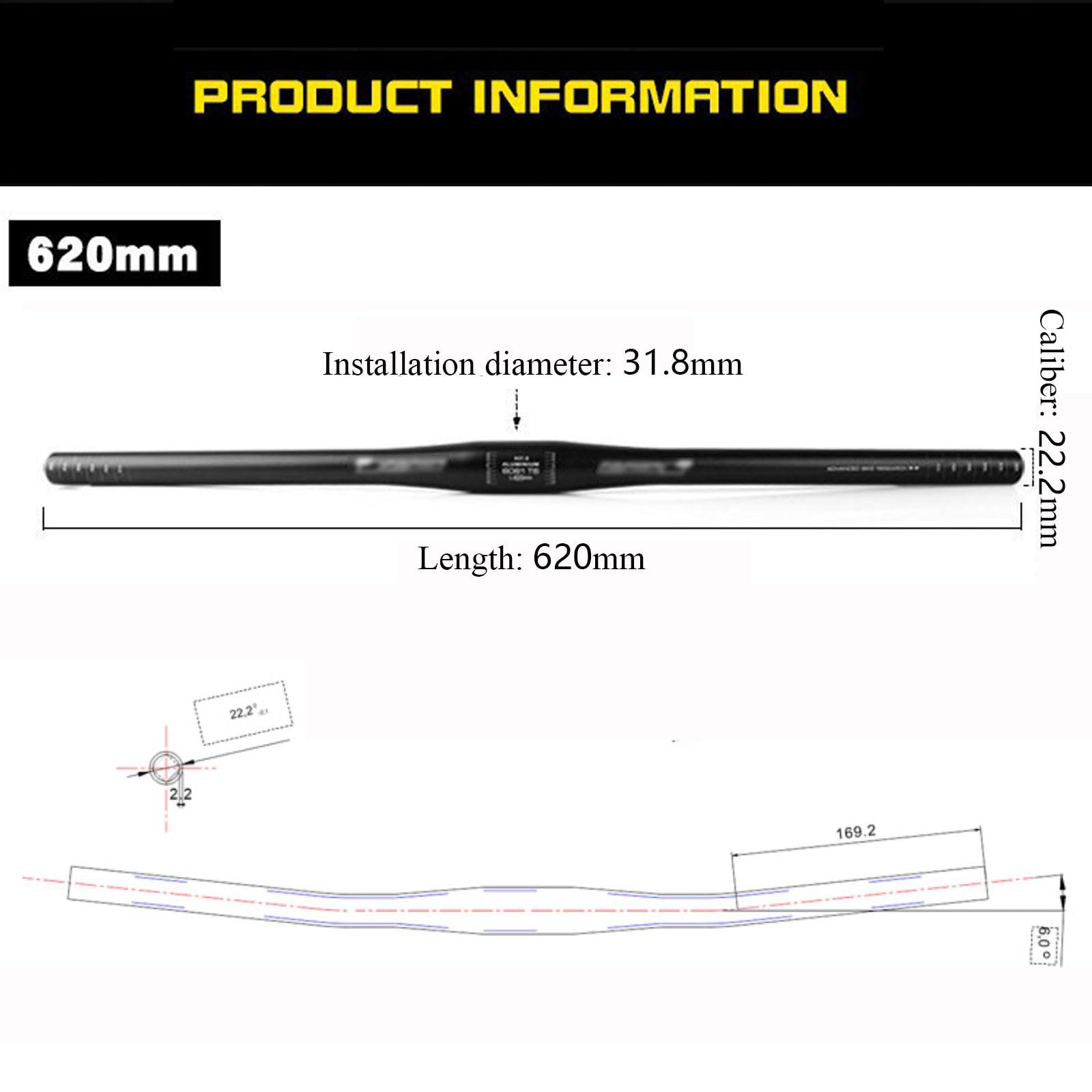 Guidon de vélo, rehausseurs de Guidon, Guidon de vélo de Montagne, Alliage d'aluminium léger 31,8 mm 620 mm Barre Plate for vélo de Route de Montagne,(Blue)
