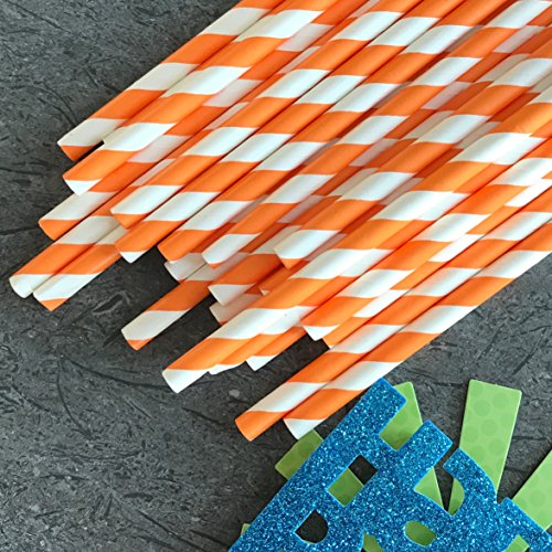 Pitillos de papel rayados naranja y blanco 19.69 cm x 100 miniatura 2