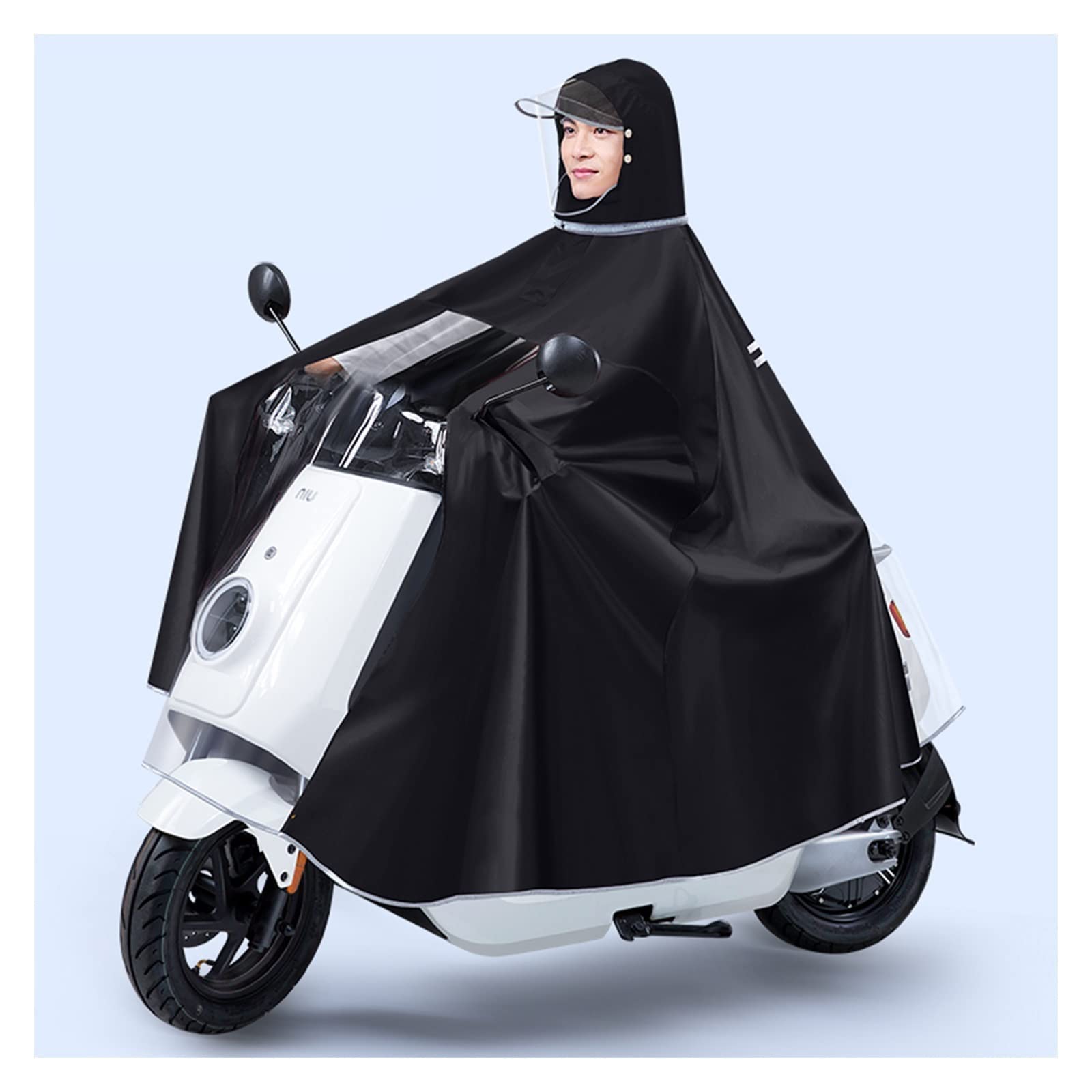 Poncho antipioggia con cappuccio, impermeabile da ciclismo, mantello antipioggia unisex antivento, for bici, bici elettriche, moto, copri poncho antipioggia for scooter da mobilità ( Color : Black , S