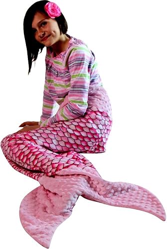 Miniatura 4 de Snuggle Stuffs Manta de cola de sirena de velboa con lunares de escamas rosas para niñas (M, 47 pulgadas, rosa)