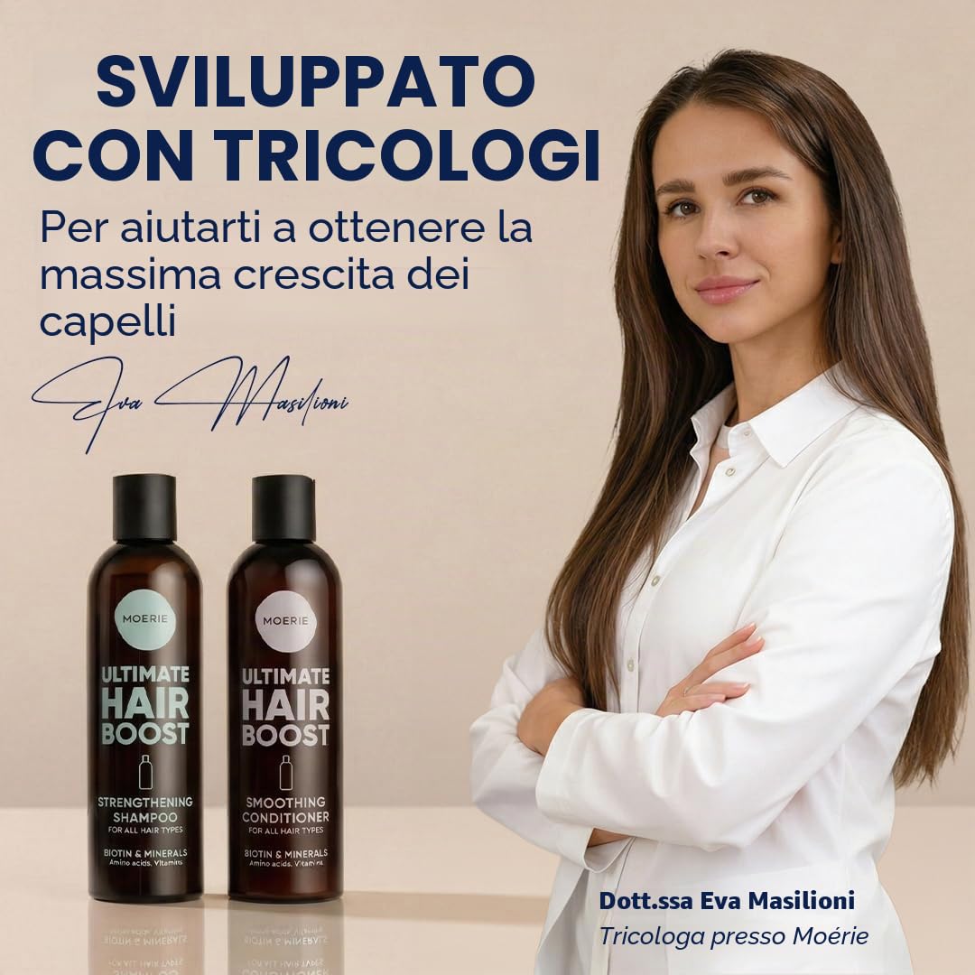 Moérie shampoo ristrutturante balsamo volumizzante anticaduta, prodotti per crescita capelli con ingredienti naturali, oltre 100 ingredienti attivi per capelli folti, lunghi e splendenti, 4 x 250 ml