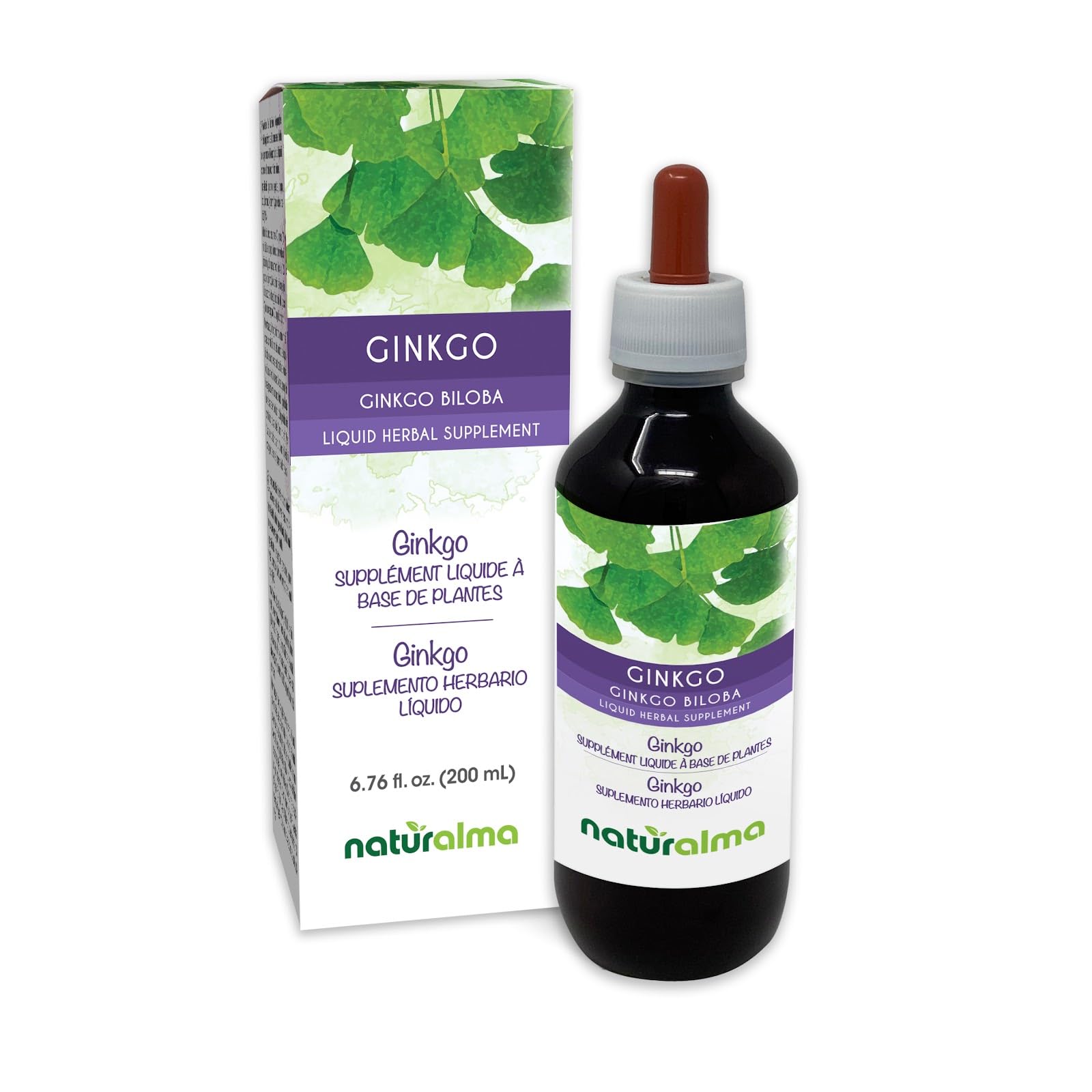 Naturalma Ginkgo (Ginkgo biloba) Leaf Alcohol-Free Tincture - 6.76 fl oz Liquid Extract in Drops - Herbal Supplement - Vegan 6.76 Fl Oz (Pack of 1)