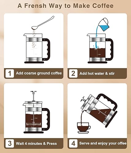 Miniatura 4 de Cafetera de prensa francesa  Prensa de café clásica de vidrio de 21 onzas, cafetera de vidrio de borosilicato resistente al calor con filtros de