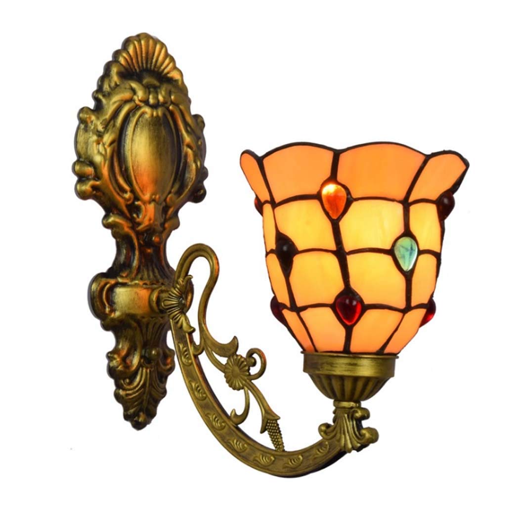 Lámpara de Pared Colgante Estilo Tiffany de 15 cm (6 Pulgadas) con Cristal de Color, Ideal para pasillos, mesitas de Noche o porches. Se Puede Montar hacia Arriba o hacia Abajo.