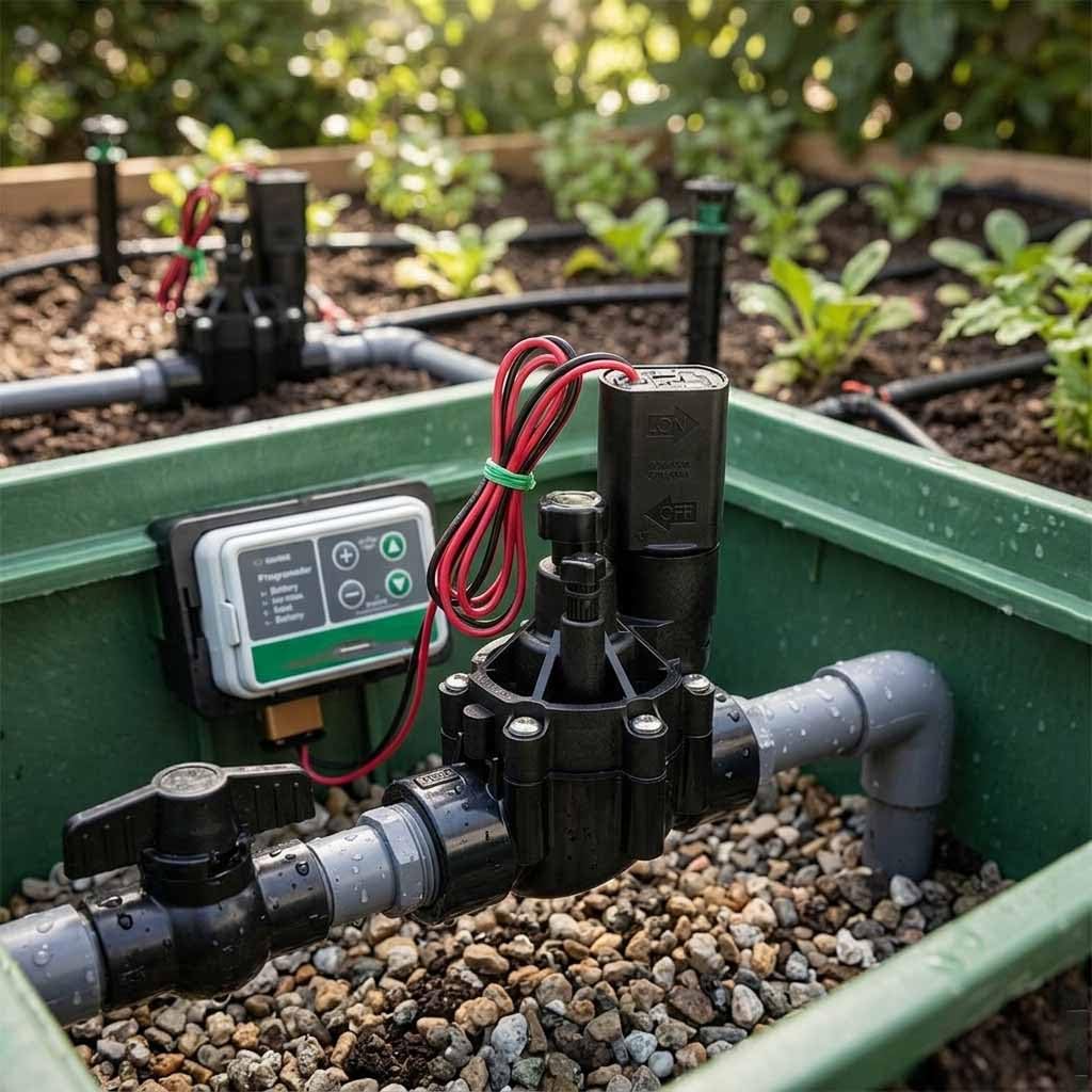 Elettrovalvola irrigazione 1" 9 V con regolatore di portata 100 DVF. Funziona con programmatori a batteria di qualsiasi marca. Rain Bird Company