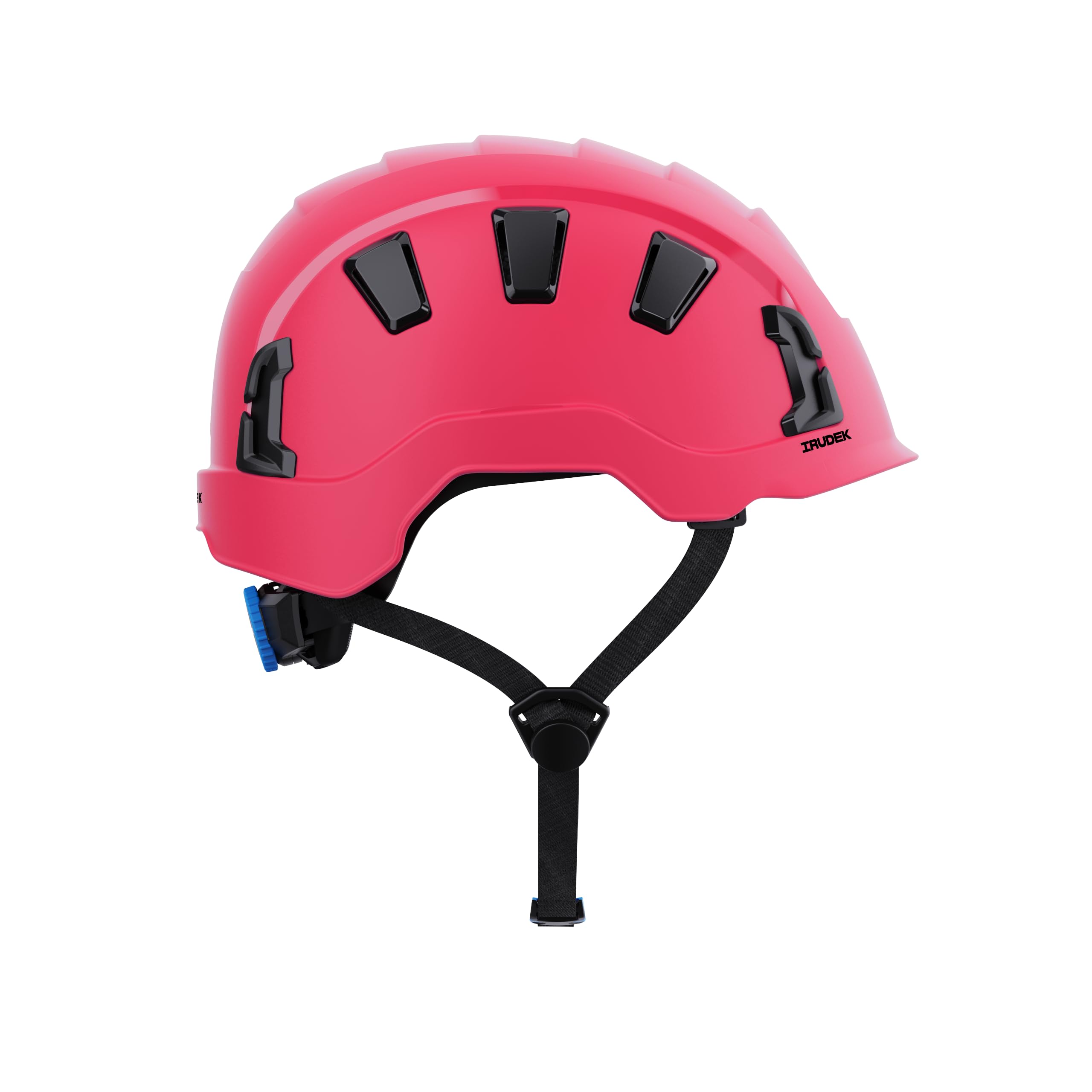 Irudek OREKA II Vent Rosa – Casco ventilado para Trabajos en Altura, ABS Ultraligero, barboquejo Ajustable, Ranuras universales 30 mm, Chip NFC Integrado, Certificado EN 397 y EN 12492