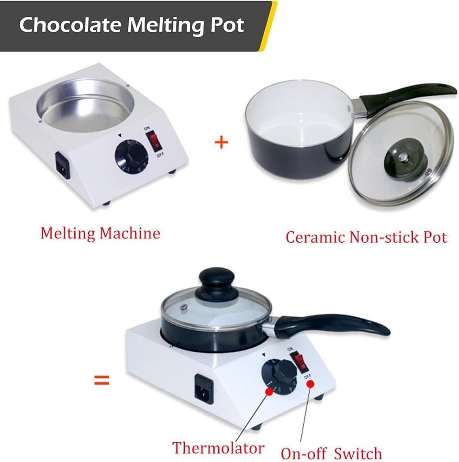 Chocolate Warmer Professional Chocolate Tempering Machine, 40W Electric Melter Pot for Commercial, Electric Fondue Pots for Chocolate, Butter, Cheese, Candy - with 4 Baking Tools