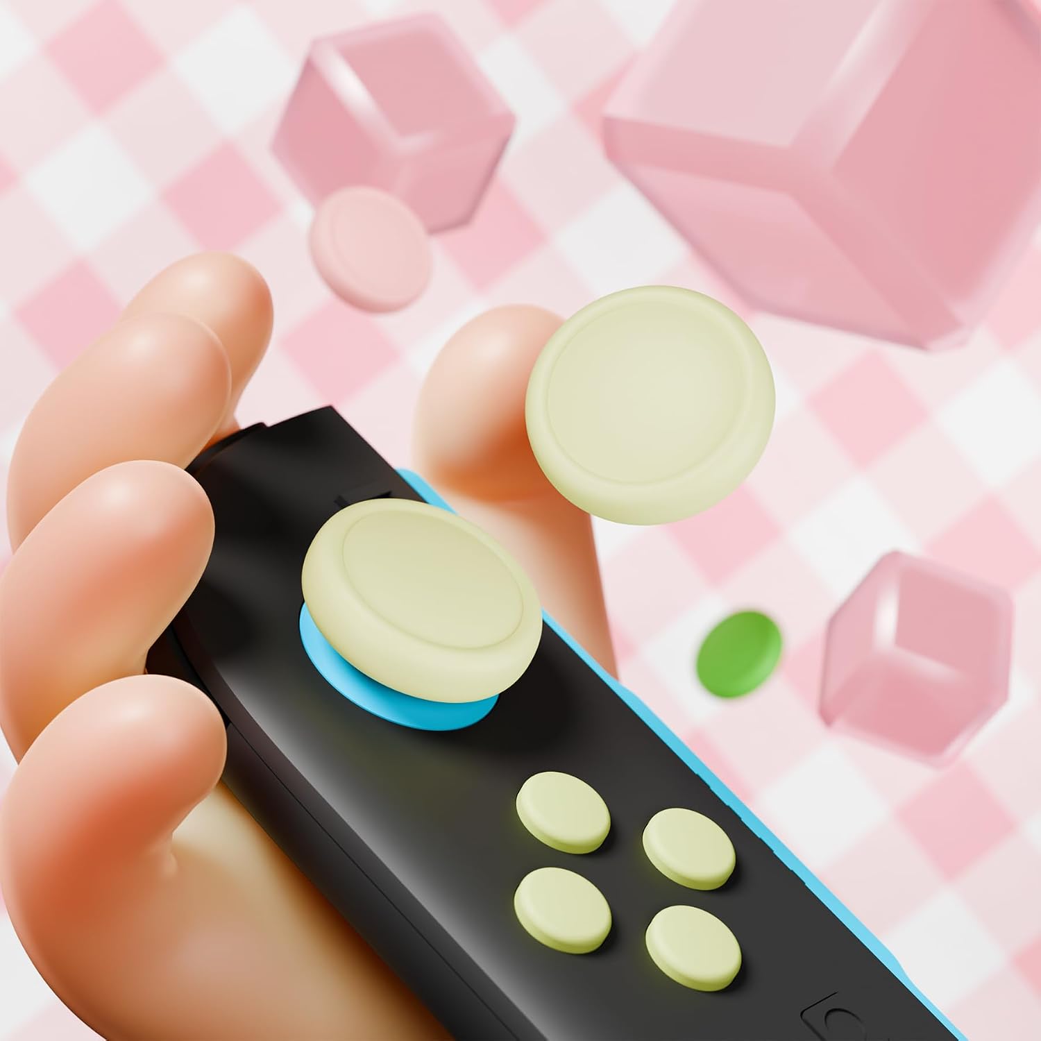 PlayVital Button Caps + Thumb Grip Set for Nintendo Switch 2, 8 Silicone Colorful ABXY Directional Button Covers & 4 Joystick Caps for Joycon - White & Pink & Antique Yellow & Matcha Green
