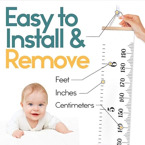 Miniatura 2 de Tabla de crecimiento para colgar en la pared, regla de pared portátil para niños, tabla de medidas de altura extraíble para niños y niñas, regla de