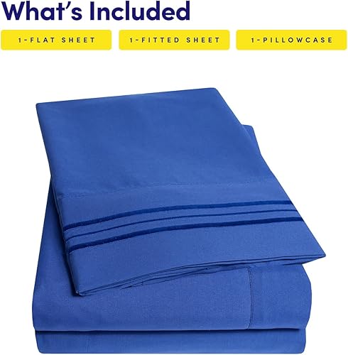 Miniatura 3 de Juego de sábanas 1500 Supreme Collection individual XL azul rey - Juego de 3 piezas de sábanas y fundas de almohada para colchón individual XL -