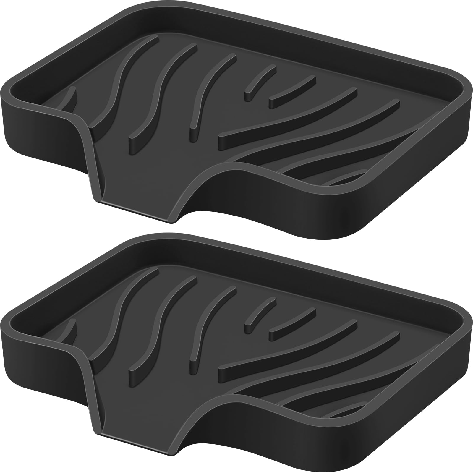 Silicone Soap Dish with Drain, SAISN Kitchen Soap Tray for Shower 2 Pack Self Draining Soap Dish Soft Bathroom Soap Holder for Kitchen Sink Flexible Portable Soap Saver (Black)