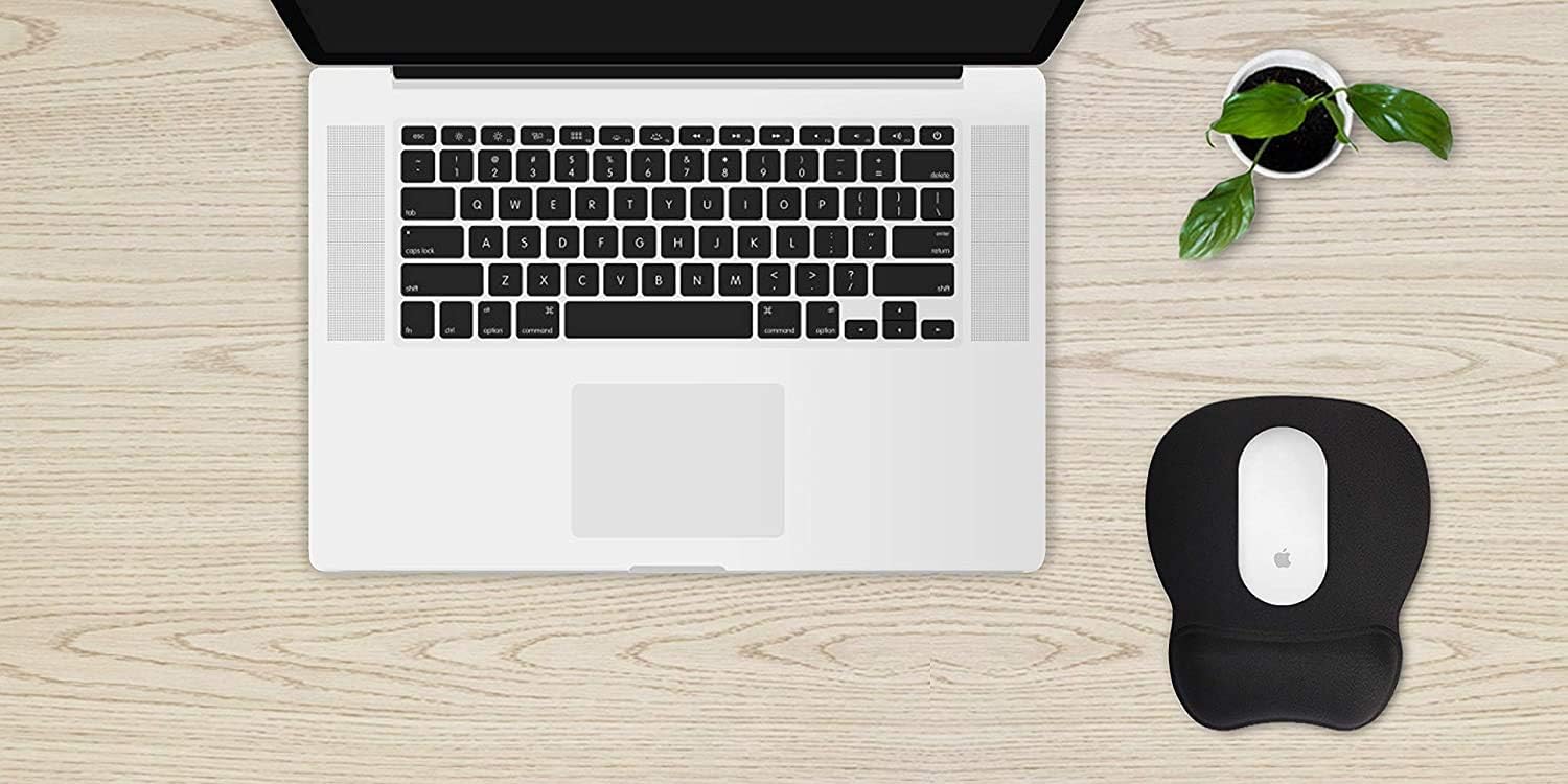 2 PCS Mouse Pad with Wrist Support Bar Set Ergonomic Mouse Pad with Gel Wrist Rest Support, Gaming Mouse Pad with Smooth Surface, Non-Slip PU Base for Computer Laptop Home Office & Travel Black