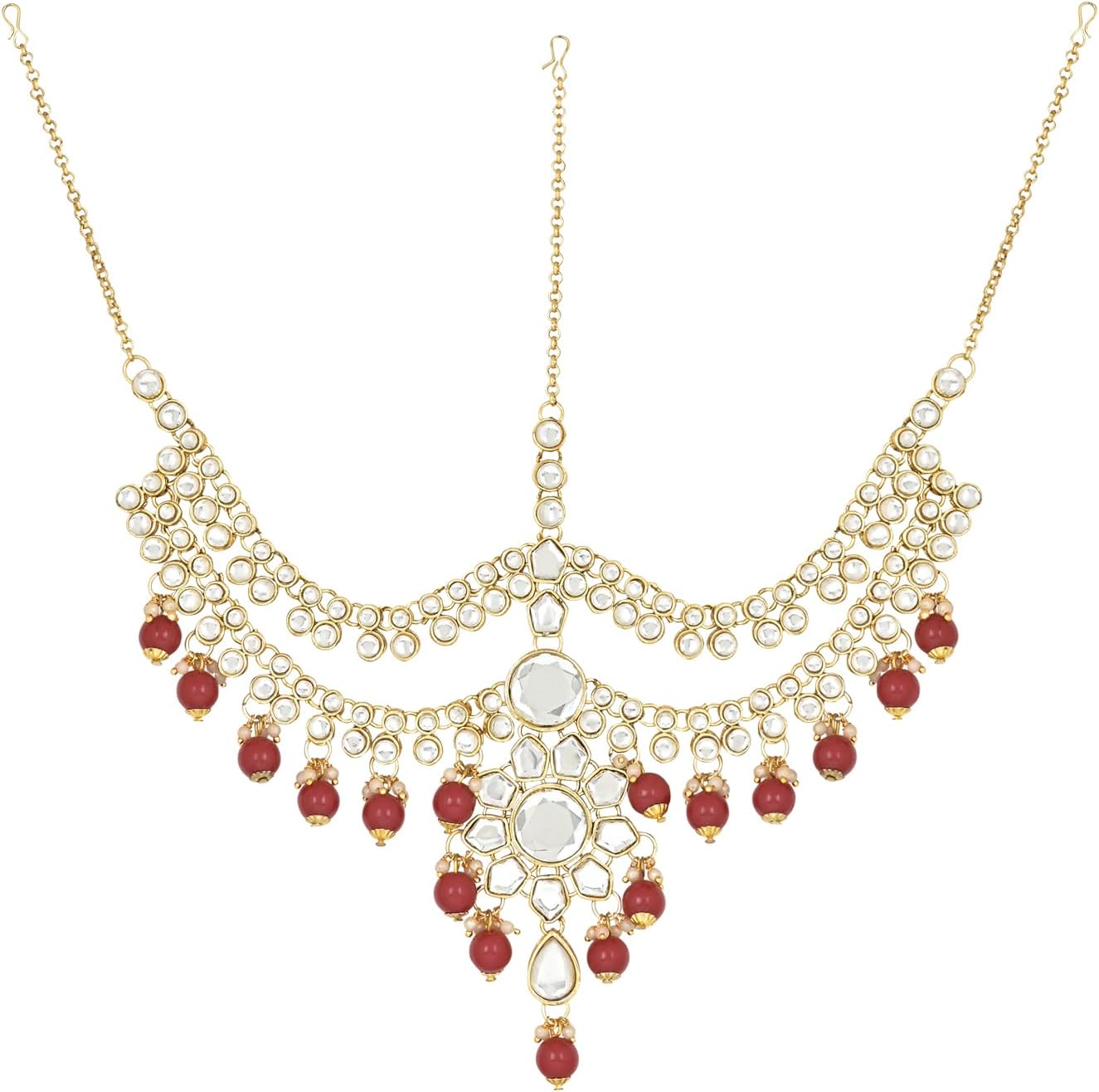 I Jewels Indian Wedding Collection Traditional Ethnic Gold Plated Pearl & Kundan Stone Work Bridal Jewellery Set For Women