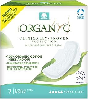 Organyc New and Improved 100% Certified Organic Cotton Overnight Feminine Pads, Heaviest Flow, Super Absorbency 2.0, 7 Count