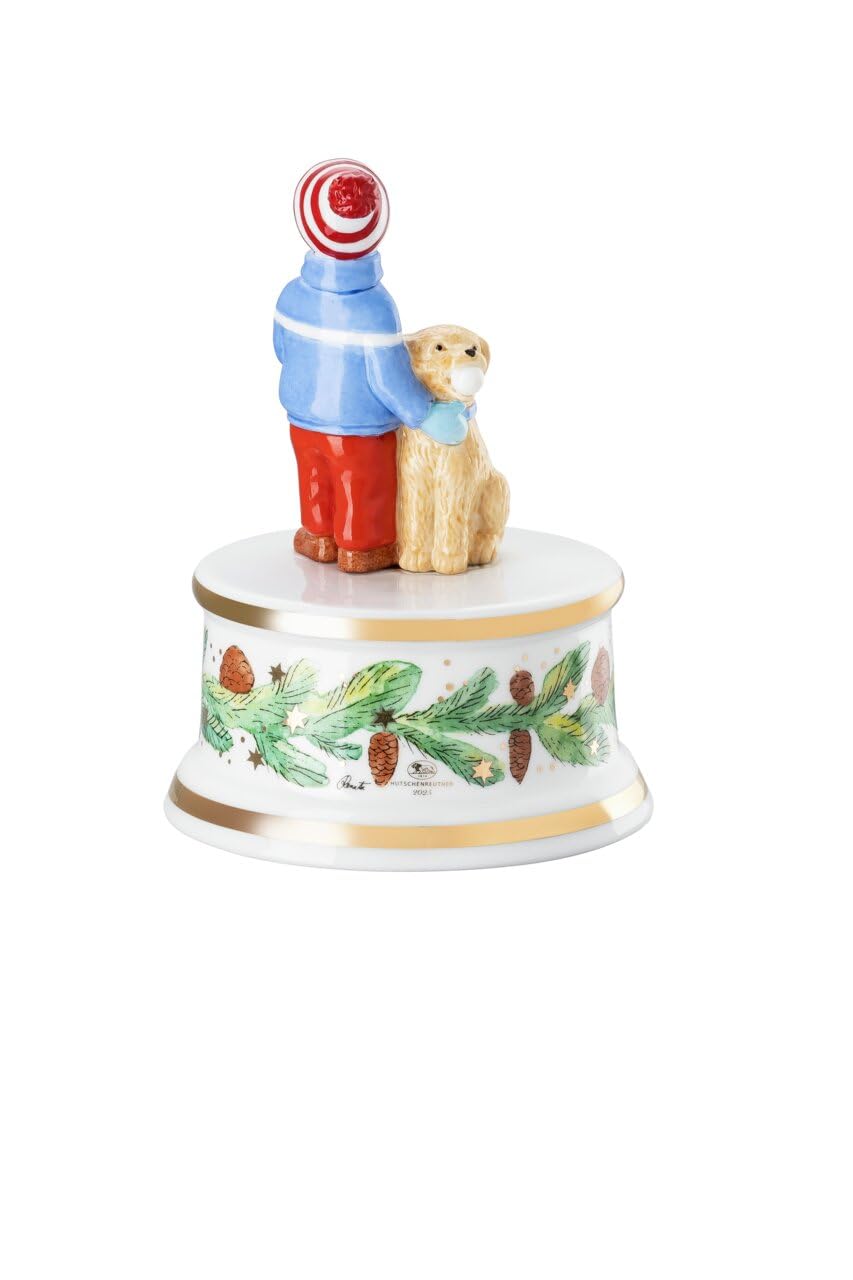 Hutschenreuther Collection de Noël 2025 « Jeux de Noël », Petite boîte à Musique, Hauteur : 12,5 cm, diamètre : 9 cm, mélodie : Votre Enfant Arrive