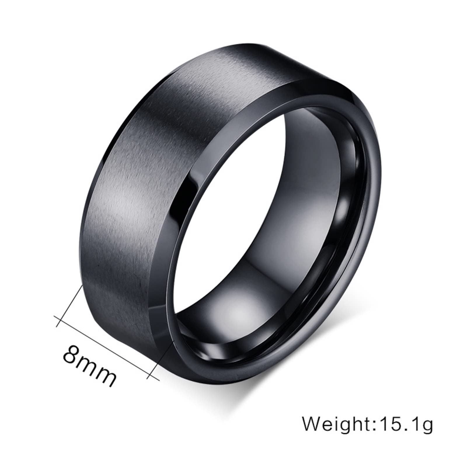 AmDxD Alianzas de boda vintage de 8 mm de tungsteno, anillo de boda para mujer, negro con borde biselado, anillo de compromiso para hombre, 2 unidades
