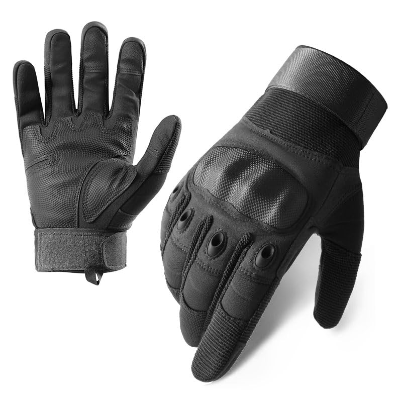 AlloTemlass Tactical Hard Knuckle Gloves | Touchscreen Fingers, Impact Protection, Breathable | Durable for Shooting, Hunting, Outdoor Work-Black, Large