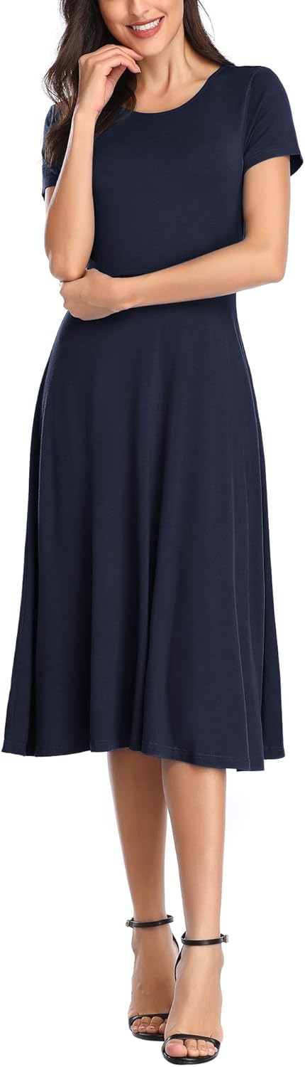 Urban CoCo Women's Vintage Short Sleeve High Waist Flared Midi Casual Summer Dress - Image 4