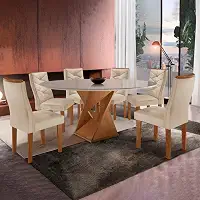 Mesa Tampo Redondo Plus Vidro 120cmx120cm 6 Cadeiras Barcelona Cinamomo/off White/suede Pena