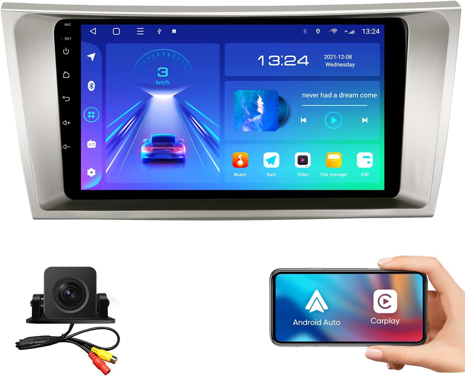 9\" Android 15 Carplay Auto For Toyota Camry XV40 Aurion 2007 - 2011 2 Din Car Multimedia Stereo Player GPS Navigation Wifi FM 4G