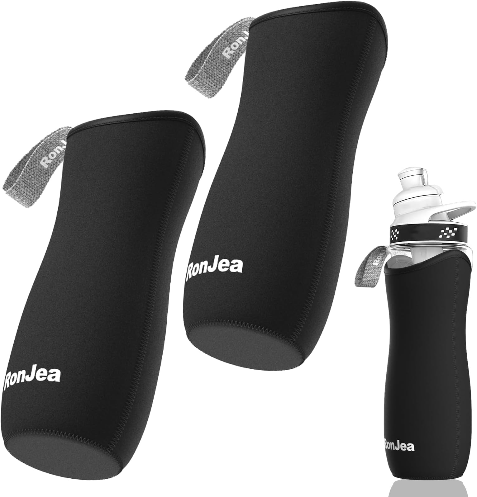 RonJea 2Pcs Sleeve for 22oz Cirkul Water Bottle, Neoprene Sleeve to Keep Your Water Cold & Protect Your Bottle, Compatible with 22oz Plastic & Stainless Steel Cirkul Water Bottles (Black)