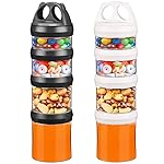 SELEWARE Portable Stackable Food Storage Containers for Snacks Formula Powder and Drinks Twist Lock System Airtight Leak-proof BPA and Phthalate Free Black and White